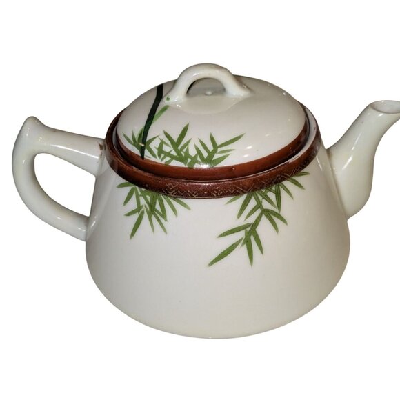 Vintage Japanese Kutani Bamboo Teapot Hand-Painted Bone China - Picture 3 of 13